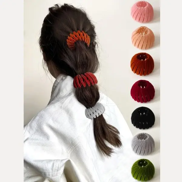 Women's 7PCS Velvet Expandable Lazy Bun Holders - Multi-Size Velvet Fabric Bird Nest Magic Hair Clips, Secure Hold Ponytail Holders & Scrunchies for Different Hairstyles