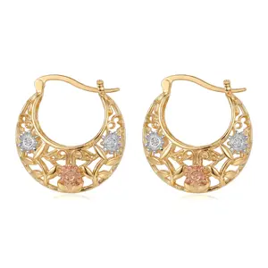 Vintage Flower Hoop Earrings for Women -  Plated Tri-Color Filigree Basket Design, Elegant Statement Earrings for Daily Wear & Gift