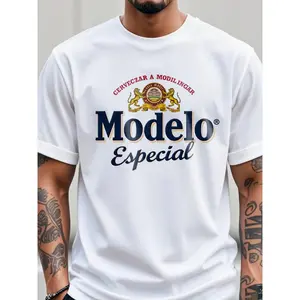 Modelo Especial Beer Logo Graphic T-Shirt - Black Casual Crew Neck Short Sleeve Tee, Super Soft & Breathable Cotton Blend Top, Unisex Streetwear Apparel for Beer Enthusiasts & Drinking Parties, Summer Casual Attire - Perfect Cool & Stylish Gift for M