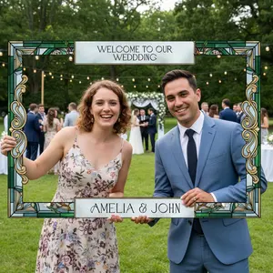 Personalized Wedding Photo Booth Frame, Green Stained Glass Theme Photobooth Frame