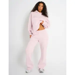 Kaiia Studio Script Logo Wide Leg Joggers Pink Chai