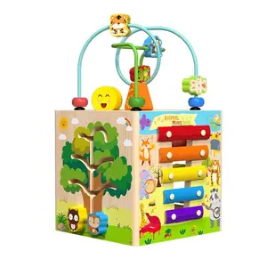 Miosea 5-in-1 Wooden Bead Maze Puzzle Montessori Learning Toy for Kids