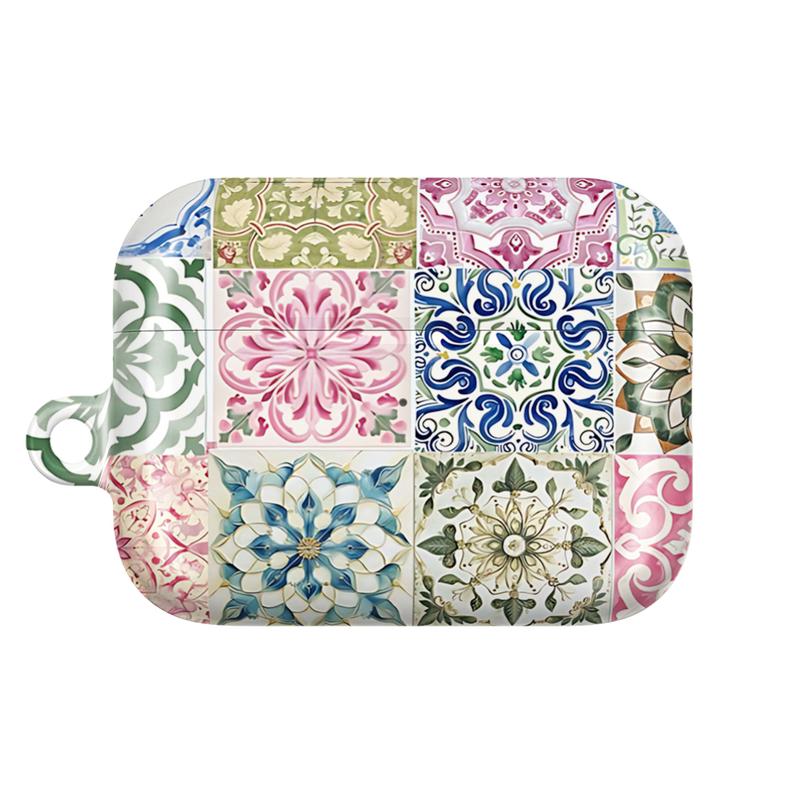 Vintage Tile Pattern AirPods Case – Colorful Ceramic Mosaic Floral Tiles Cover – AirPods Pro / Pro 2 / Pro 3, AirPods 1 / 2 / 3 / 4 Case | Aesthetic Mediterranean Decor Gift Idea