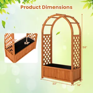 COSTWAY - Raised Garden Bed with Lattice Trellis Ached Roof Wooden Elevated Planter Box-Brown