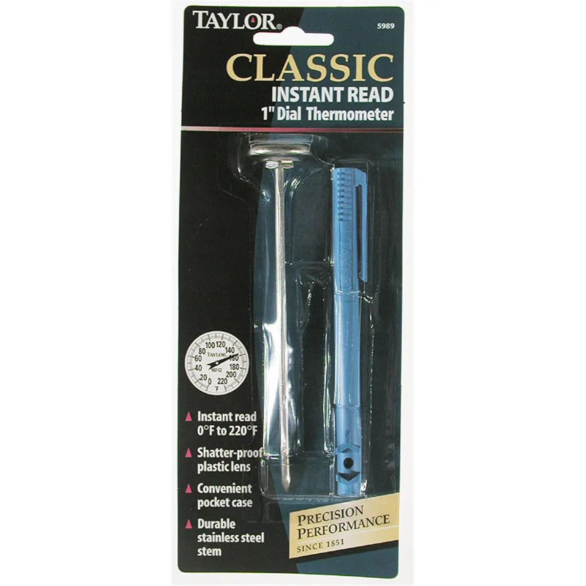Taylor Precision Classic Instant Read 1in. Dial Meat Thermometer, Kitchen Utensils for Cooking, Plastic-Steel Construction, Model 5989