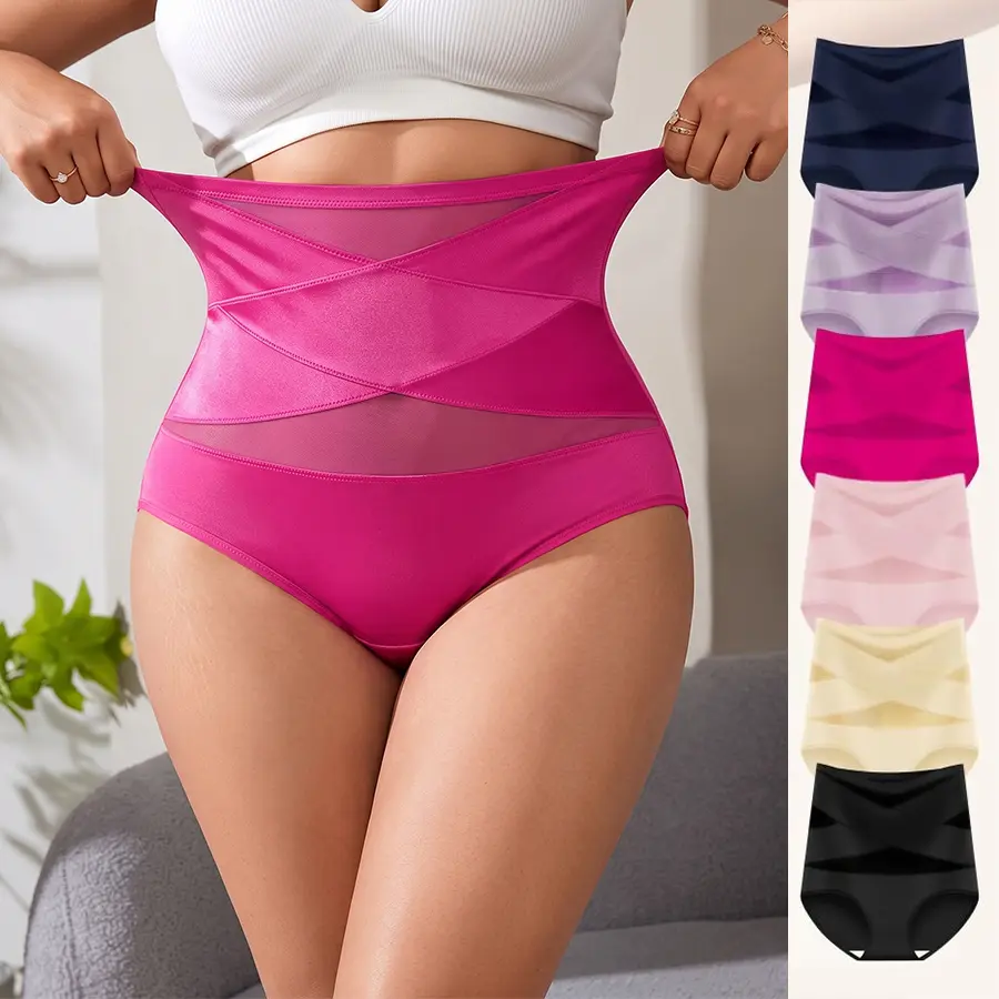 High-Waist Shaping Pantiesfor Women -Seamless Silk Mesh Control BriefsTummy Slimming & Butt Lifting UnderwearBreathable Everyday-Womenswear solid color high waist brief waisted panty