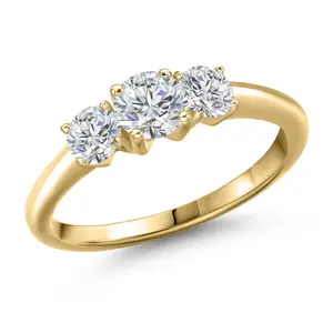 Gem Stone King 10K Yellow Gold Lab Grown Diamond 3-Stone Engagement Ring For Women | 1.04 Cttw | Round 5MM | Gemstone April Birthstone | DEF Color | VVS-VS Clarity | Size 5, 6, 7, 8, 9