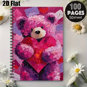 1 Pink Teddy Bear Heart Spiral Notebook, 5.7x8.26 Inch, Durable Coil Binding, Valentine's Day Gift, Journal for Love Notes, Daily Planner, Romantic Stationery for Girls, Writing Notebook for School, Office, Home, Perfect for Valentine's Day, Anni
