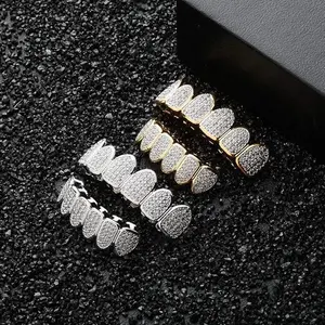 2 Piece Top & Bottom Set for Rappers and Cosplayers -  Cubic Zirconia Teeth Grills Punk Tooth Caps Cosplay Rapper Jewelry Glittering Hip Hop Cubic Zirconia Teeth Grills -