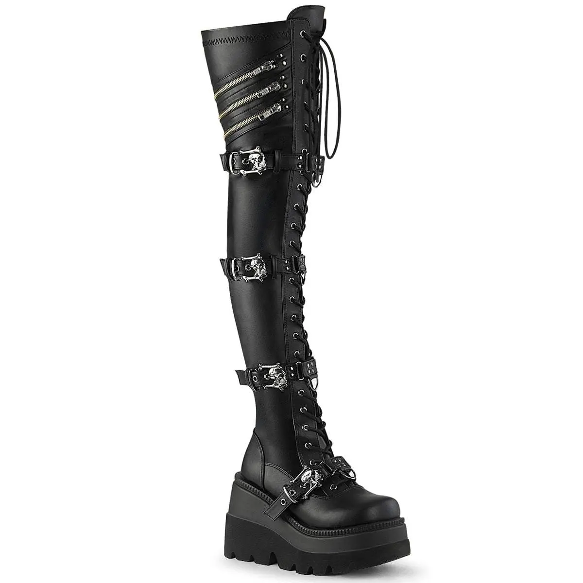 Demonia Shaker-420 Black Stretch Vegan Leather Over-the-knee Boots Demonia Shaker-420 Black Stretch Vegan Leather Over-the-knee Boots