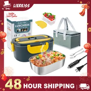 Electric Lunch Box for Adults, 1.5L 60W Leakproof Heated Lunch Box | 12/24/110/220V Portable Food Warmer for Car, Truck, Office with SS Fork&Spoon and Insulated Carry Bag , Lonchera Para Trabajo