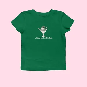 St Patrick's Day Baby Tee  for Women, Leprechaun Martini Cocktail Drinks Well With Others Baby Tee St Patty Day Shirt Funny St Paddy Tee