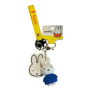 Miffy Keychain Blue with Yellow Strap and White Miffy Figure Charm for Kids and Collectors