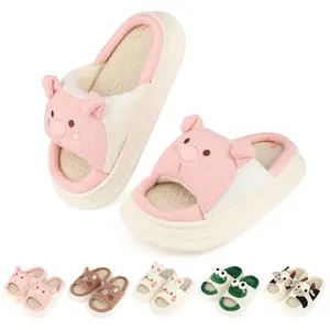 DIOLV Women's Cute Cartoon Cow Linen Slippers, Lightweight Indoor Footwear with Thick Memory Foam and Non-Slip Soft Sole
