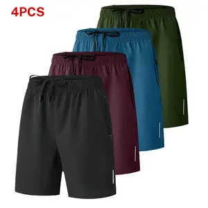 (Pack of 4) Fashionable Comfortable Breathable Quick Dry Men's Shorts Solid Color Casual Breathable Shorts Suitable for Gym, Cycling & More Aerobic Exercise Mens Shorts, Gym Shorts, Jogging Shorts