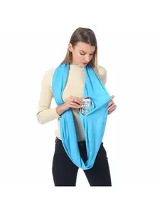European and American cross-border storage zipper pocket neck scarf solid color infinity scarf pocket scarf for women infinity scarf