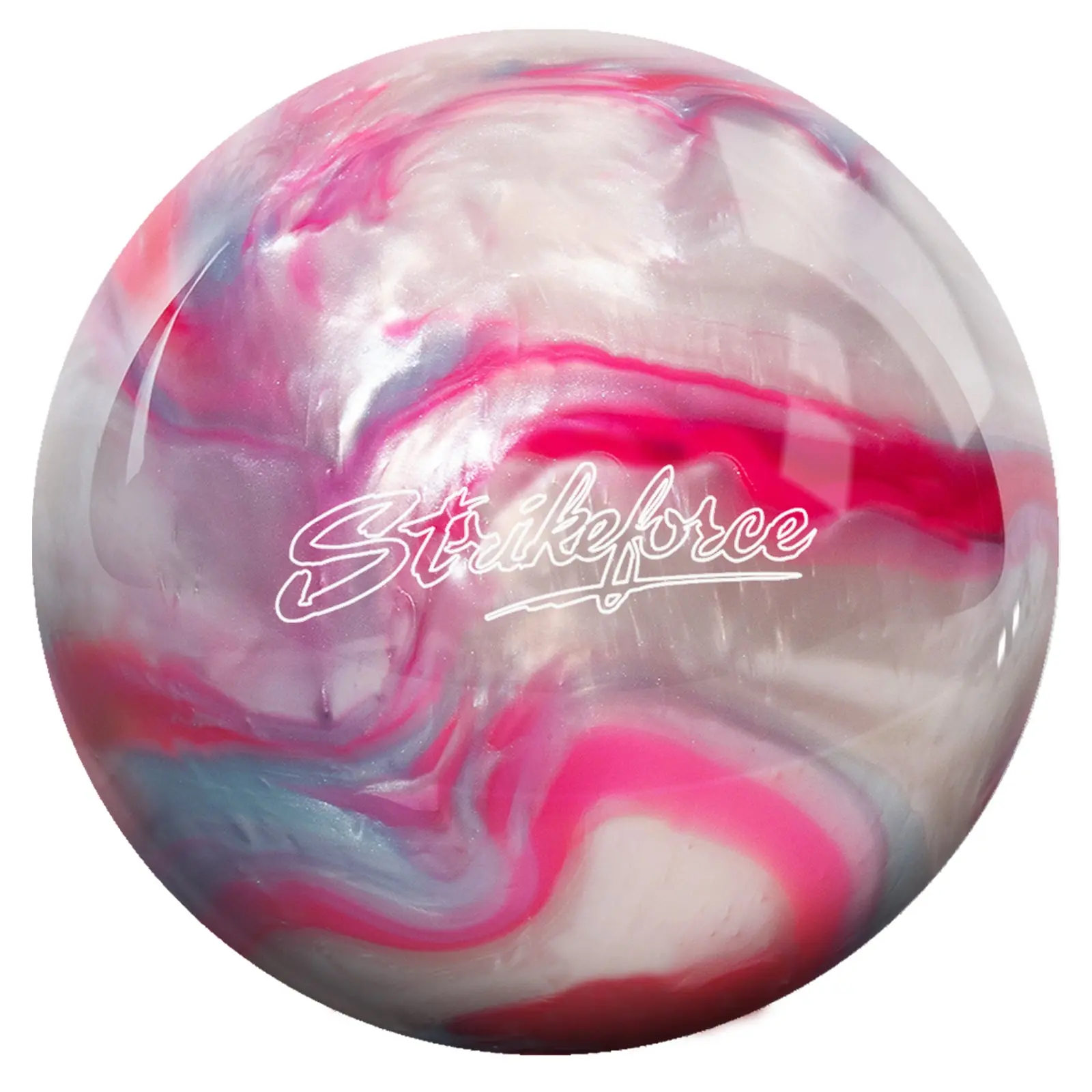 KR Strikeforce Polyester Bowling Ball, Vibrant Pink, Sky & White, Undrilled and USBC Approved for All Skill Levels