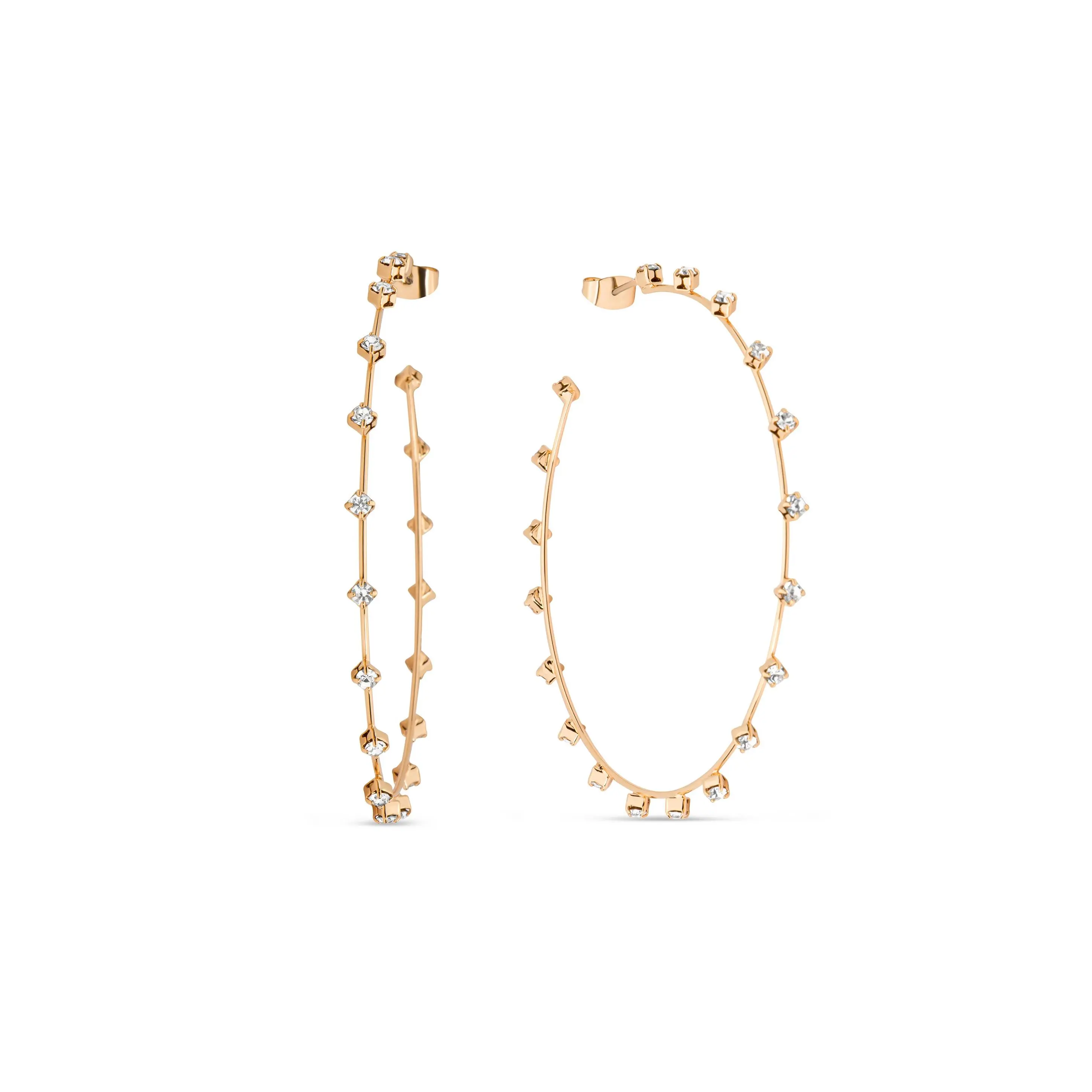 Simple Spark Crystal Hoops – 18K Gold or Rhodium Plated Sparkle Hoops | Large Statement Hoop Earrings for Women