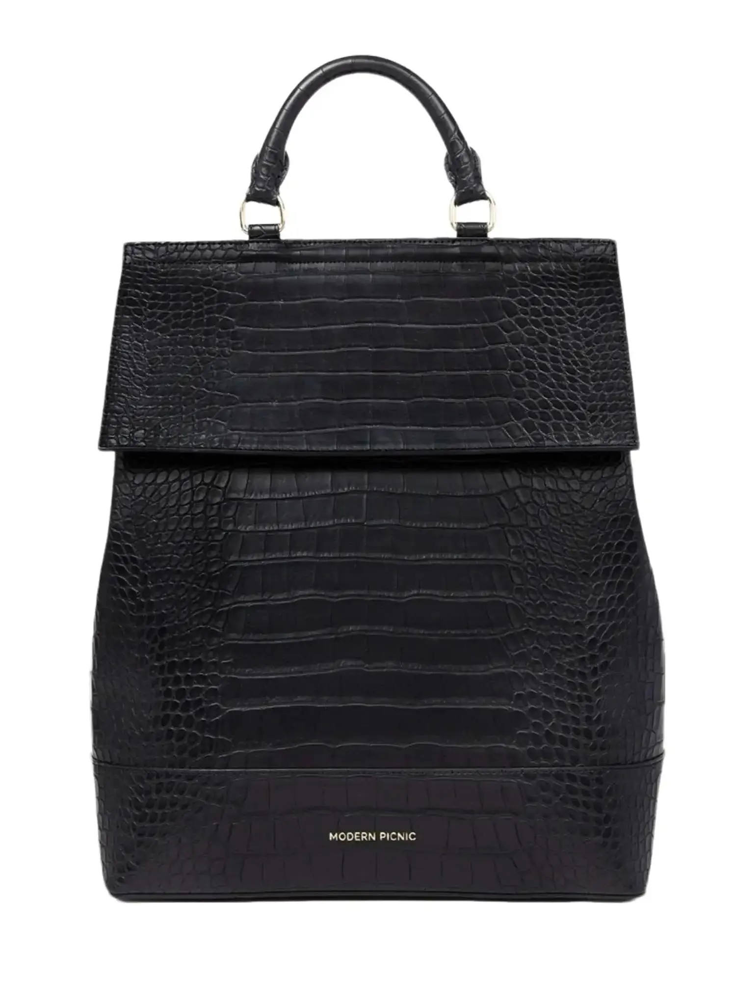 Modern Picnic Vegan Leather Backpack Black Croc | Chic Lunch Backpack for Women with Insulated Compartment | Laptop Backpack for Women Padded Sleeve | Stylish Functional & Perfect for Work Travel or Daily Use | As Seen on Shark Tank