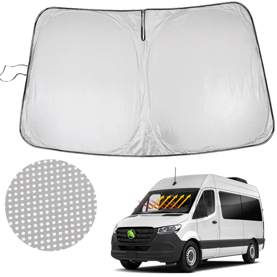Custom Fit Windshield Sun Shade for Freightliner Sprinter & Mercedes-Benz Sprinter 2007-2026, 240T 5-Layer Reflective Fabric, Foldable UV Heat Blocker Sun Visor, Heavy Duty Window Sunshade to Keep Van Interior Cool