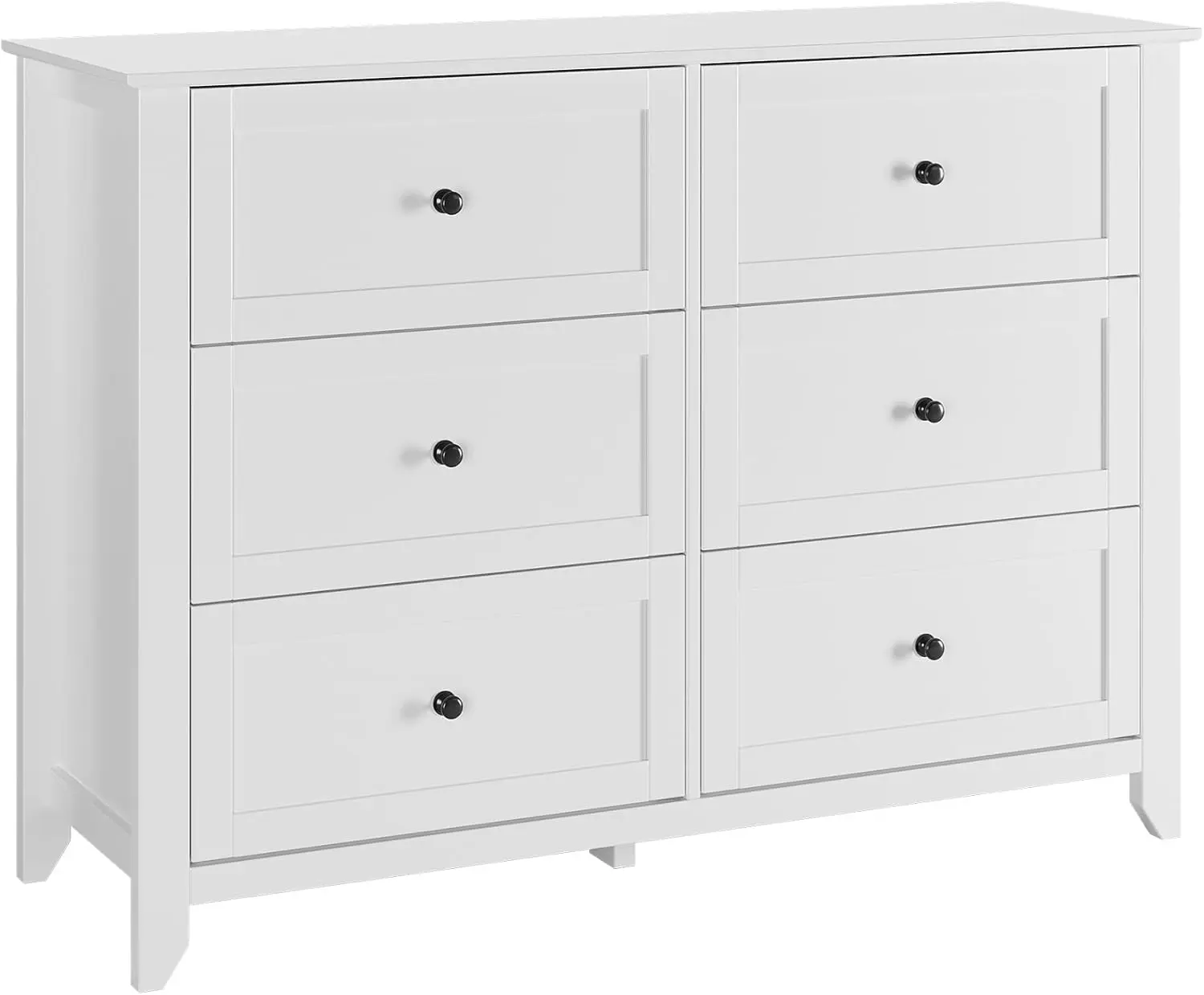 Modern White 6-Drawer MDF Wood Makeup Vanity - Waterproof Storage Cabinet with Beveled Stable Base, Easy Assembly Required, Durable White Furniture Dresser, Bedroom Organizer