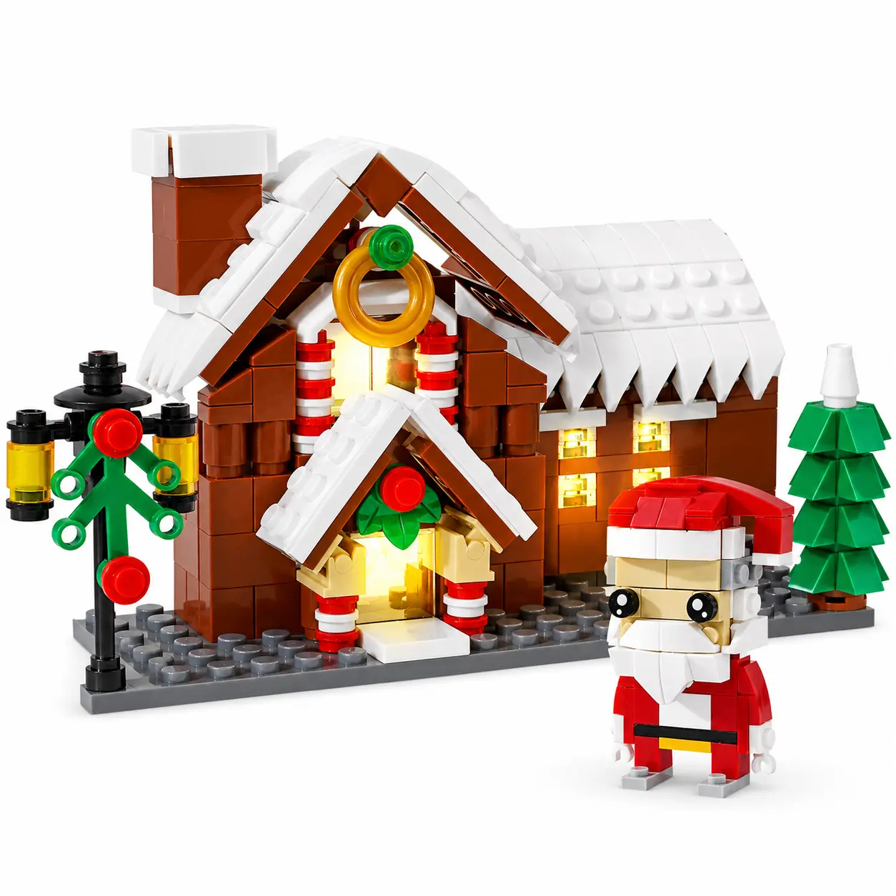 304PCS Christmas Building Blocks Set, Santa Claus House and Tree Holiday Toy with Light-Up Bricks for Kids Ages 3+