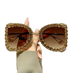 Luxury Large-Frame Crystal Rhinstone Sunglasses