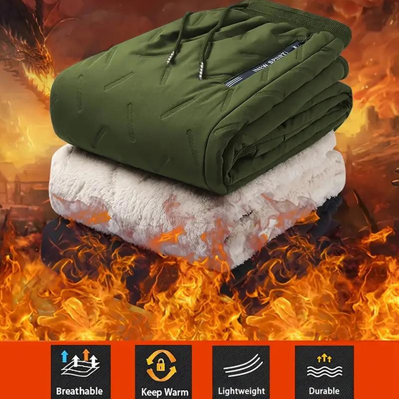 Men's Thermal Pants Heavyweight Insulated Cotton Winter Trousers with Drawstring Waistband, Black Cold Resistant Daily & Formal Wear with Side Pockets Suitable for Office Work and Outdoor Activities warm