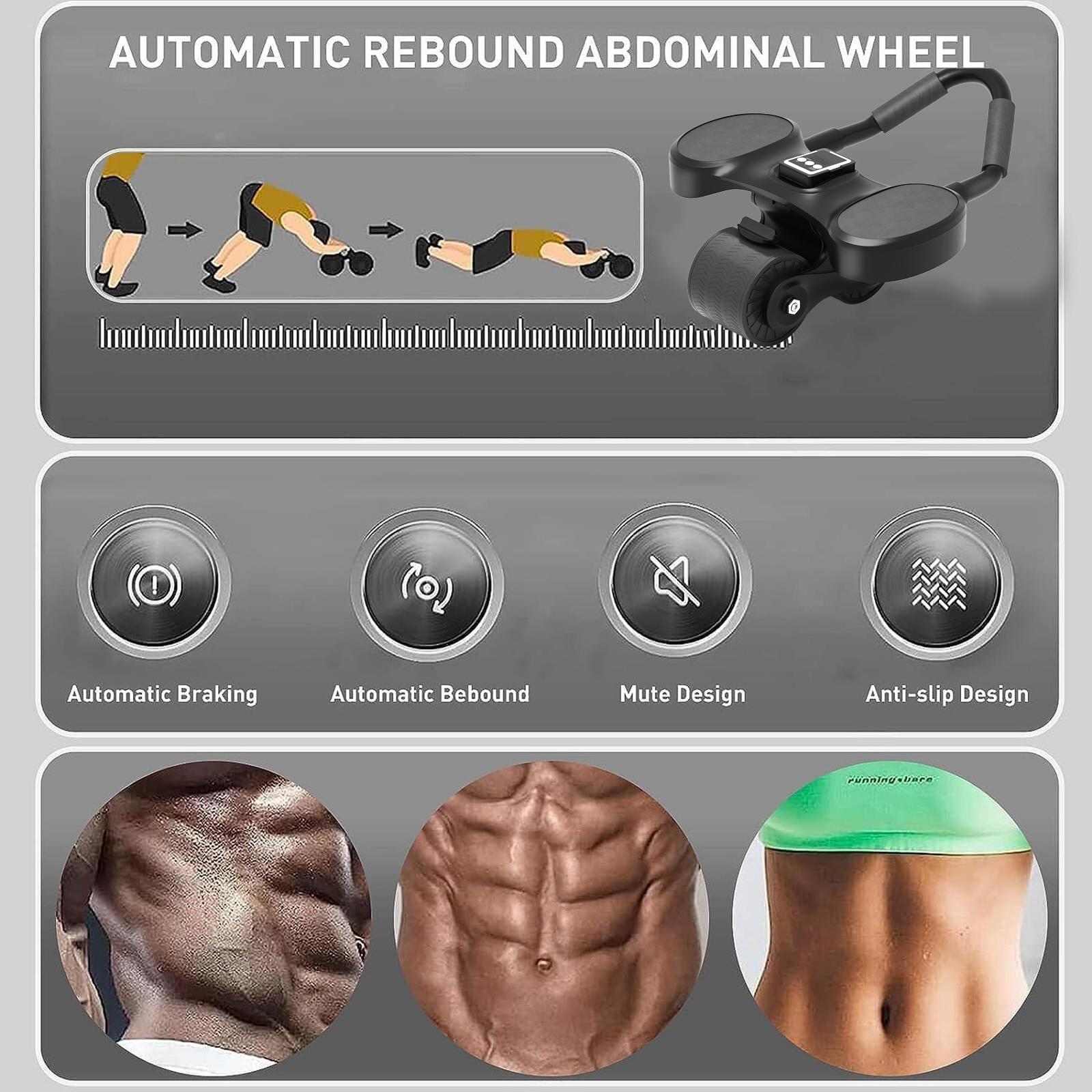 Beginner-Friendly Ab Roller Wheel | Automatic Rebound with Timer, Elbow Support & Knee Mat | Unisex Core Training Equipment