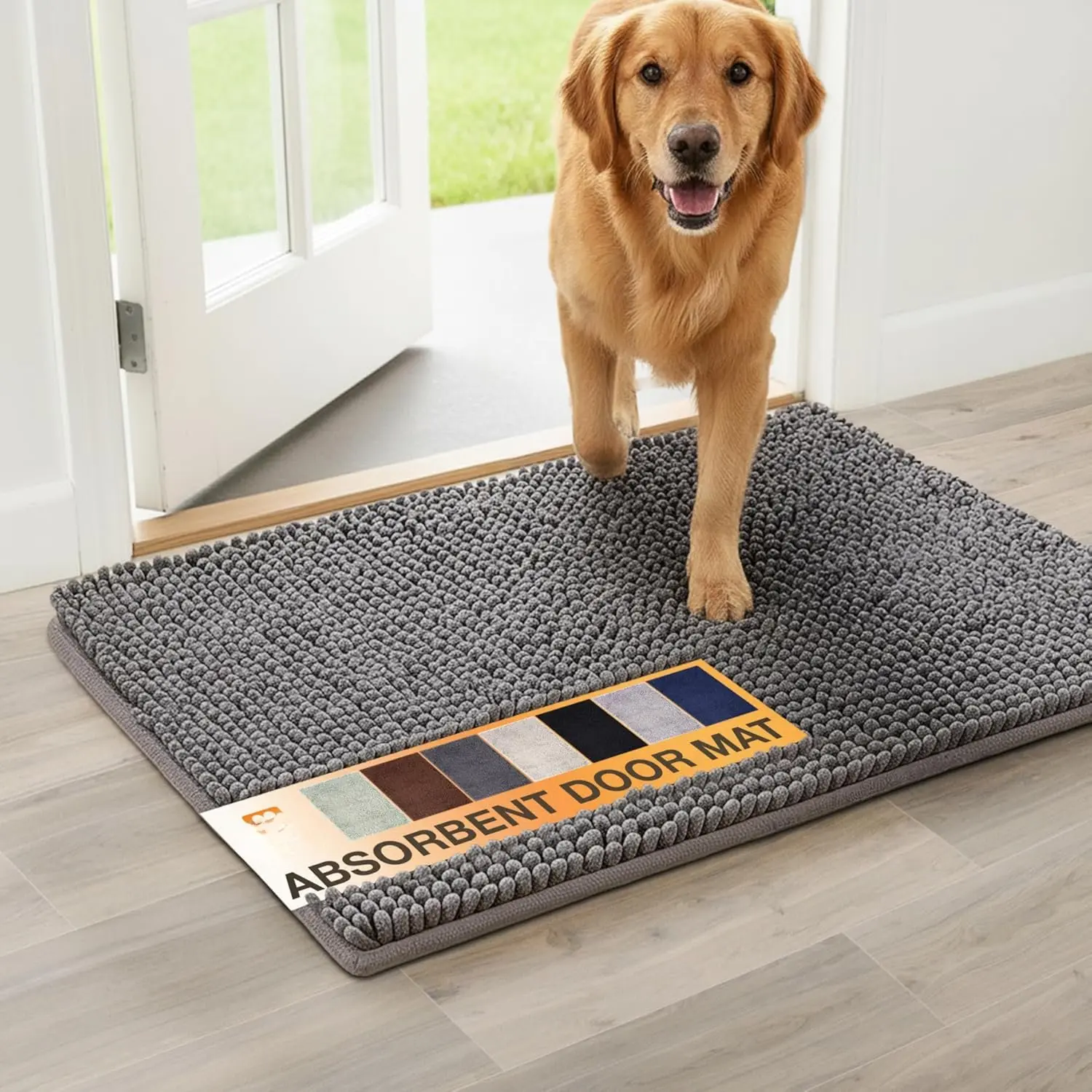 s Muddy Paws  Door Mat 36" x 24" - Super Absorbent & Quick-Dry Chenille Doormat for Trapping Dirt, Water, Mud - Non-Slip, Machine Washable  Rugs for Entryway, Indoor Mud Mats, Charcoal
