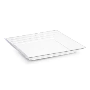 12" x 12" Clear Square with Groove Rim Plastic Serving Trays