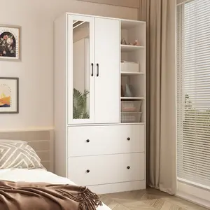 FUFU&GAGA Wardrobe Closet Armoire with Mirror Scalable Hanging Rod Cabinet