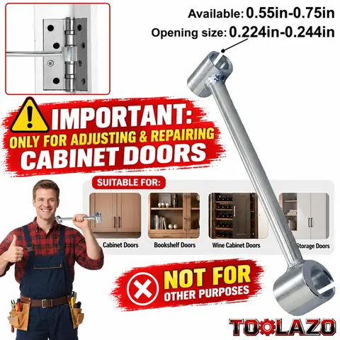 Heavy-duty double-ended hinge adjustment tool set with 14-19mm wrench.Designed for adjusting and repairing cabinet doors, bookshelf doors, wine cabinet doors, and storage doors. Ideal for precise hinge alignment, gap adjustment, and furniture maintenance.
