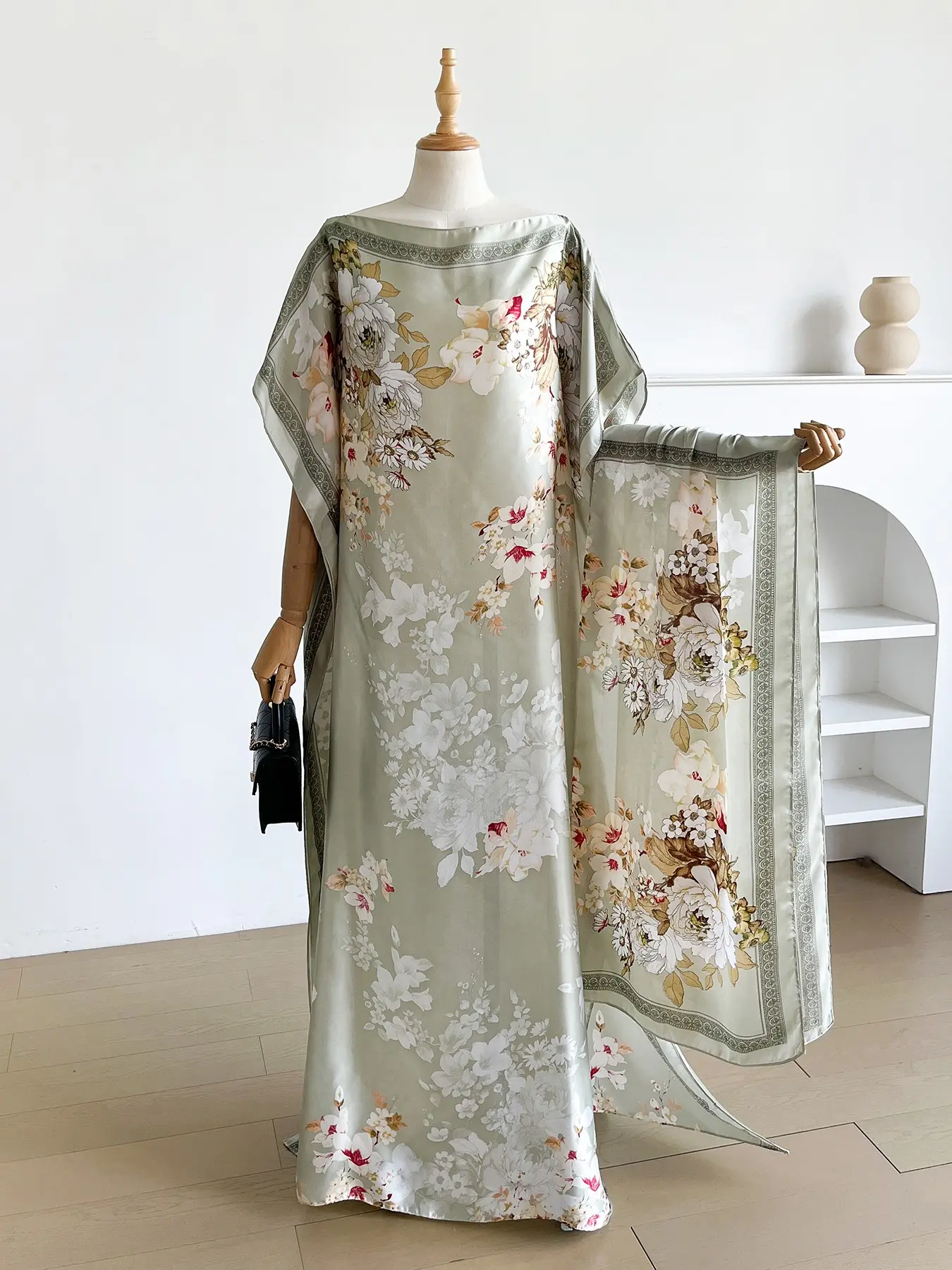 Fashionable Floral Print Shawl Set, Elegant Fitted Scarf for Women, Sun Protection Beachwear, All-Seasons Accessory, Floral Pattern Shawl