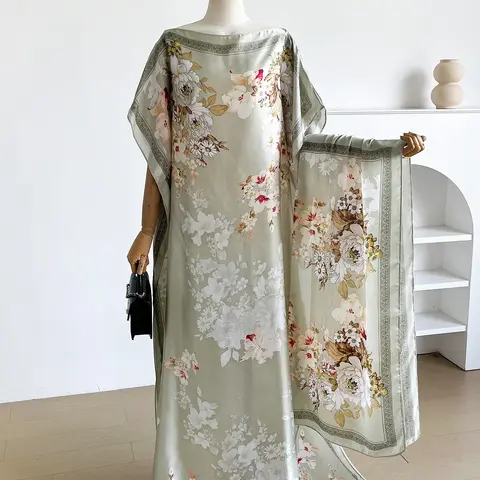 Fashionable Floral Print Shawl Set, Elegant Fitted Scarf for Women, Sun Protection Beachwear, All-Seasons Accessory, Floral Pattern Shawl