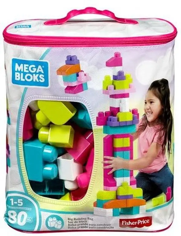 MEGA BLOKS Big Building Bag Pink, 80 Piece Toddler Buiding Toy Set  [COLLECTIBLES] Pink, Toy, Brick