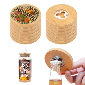 12 Pack 2 in 1 Sublimation Bamboo Bottle Opener Coaster Blanks,Wooden Stainless Steel Table Opener Mug Cup Coasters,Custom Personalized Beer Openers for Kitchen,Bar,Restaurant (2 Shapes)