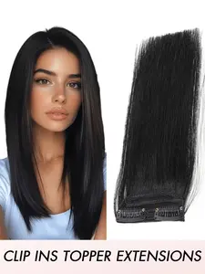 100% Real Human Hair Clip In Topper Extensions Inserts for Women, Blonde and Highlights, Voluminous Straight Hairstyle, Halloween Ready Natural Look, Party Use