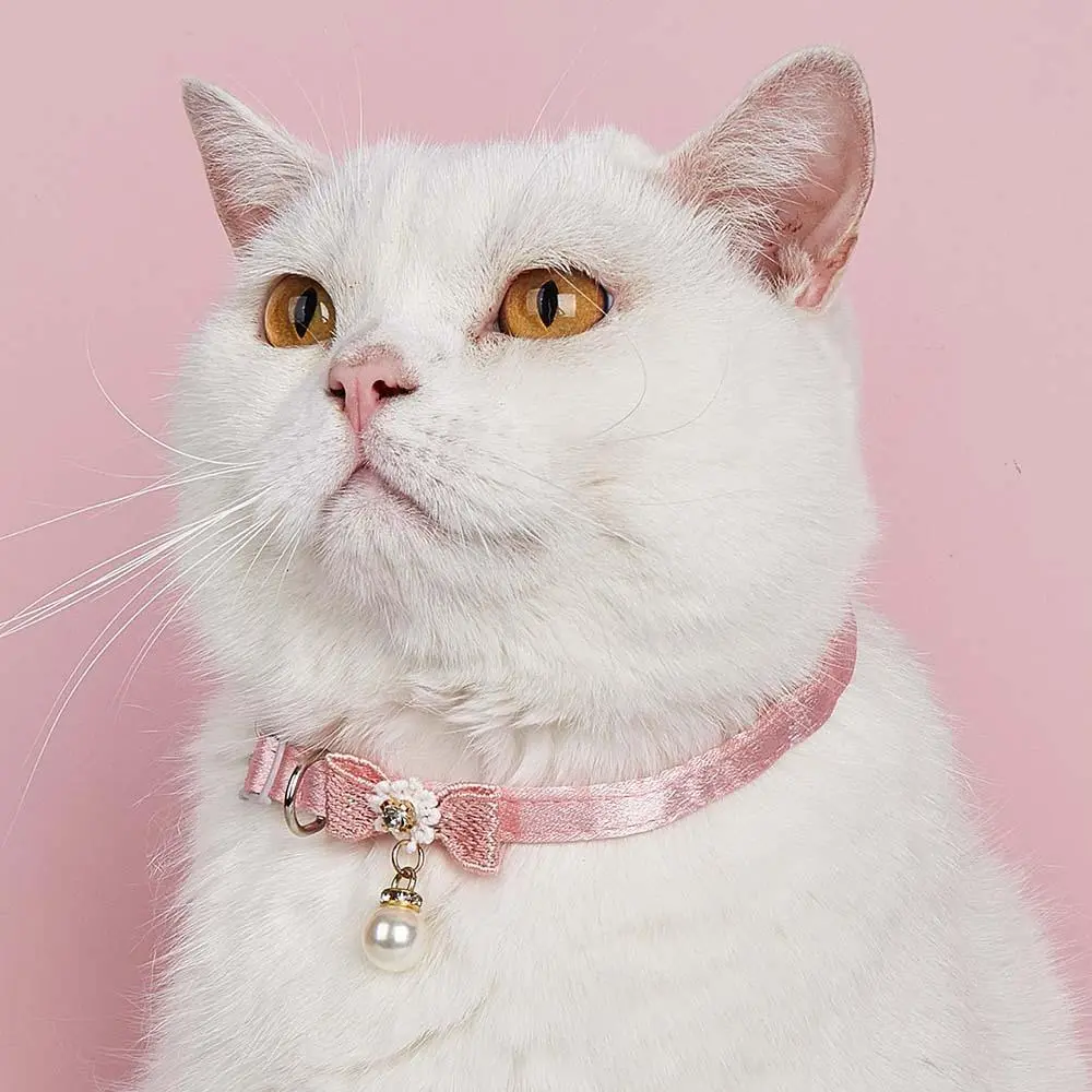 Bowknot Faux Pearl Decor Pet Collar, Adjustable Pet Accessories For Small Dogs & Cats, Adjustable Collars