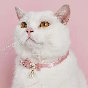 Bowknot Faux Pearl Decor Pet Collar, Adjustable Pet Accessories For Small Dogs & Cats