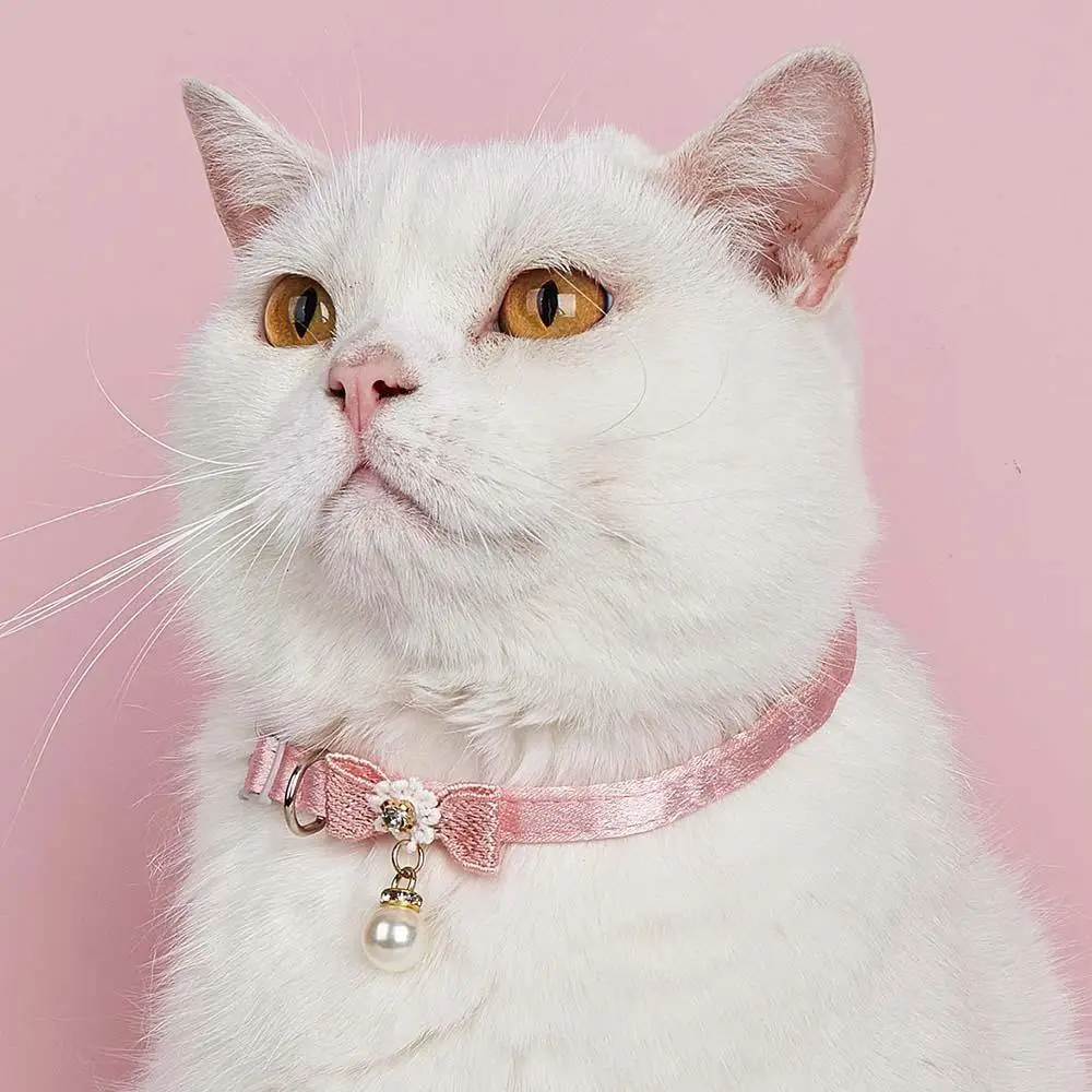 Bowknot Faux Pearl Decor Pet Collar, Adjustable Pet Accessories For Small Dogs & Cats