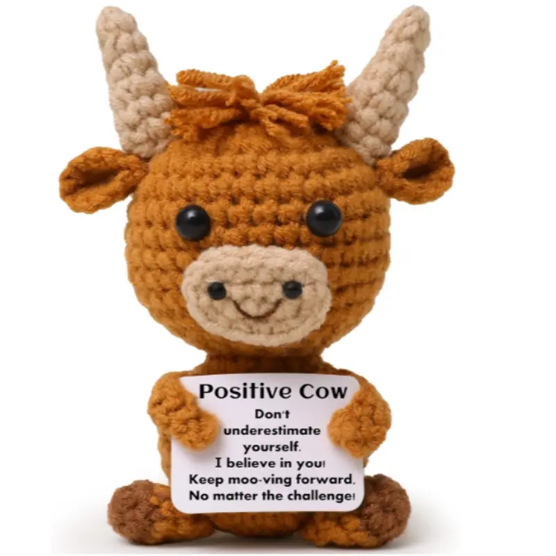 Mini Fun Positive Energy Highland Cow Stuffed Animal Ornament, Cute Stuffed Animals, Cute Cow Design, Perfect Stuffed Animal Gifts for Friends Women Students, Christmas Present Idea, Unique Collectible Item, Animal Merch