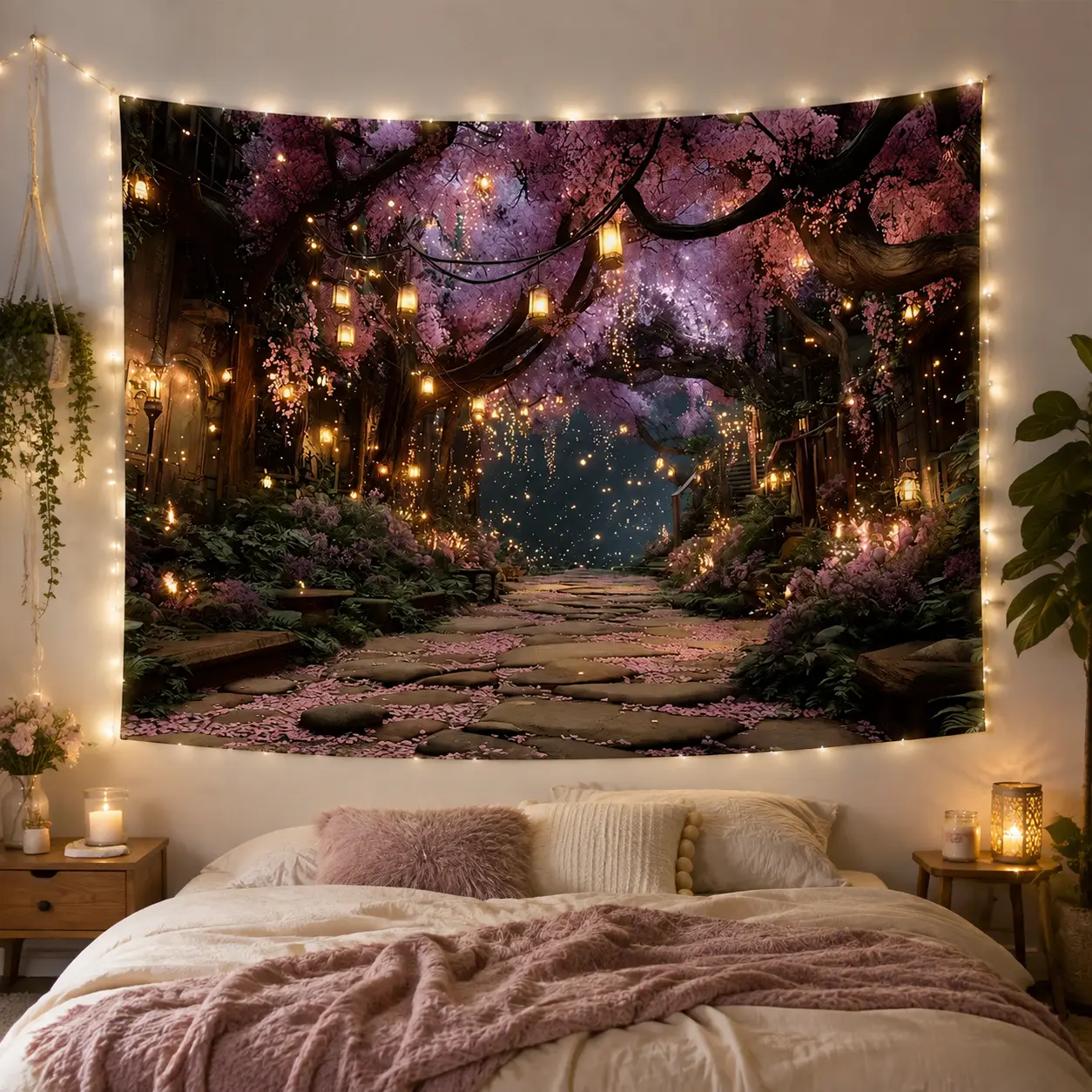 Retro Polyester Tapestry Wall Hanging - 1-Piece Home Supplies with High Fantasy Magic Forest, Starry Sky Pattern, Animal Accents, Industrial Room Decor for Living Room, Ideal Gift for Girls