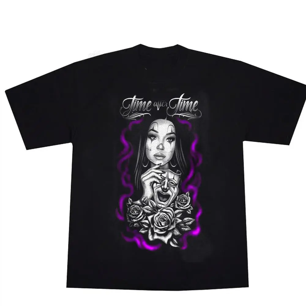 "Time after Time" Men's Short-Sleeve Cotton Sports T-Shirt - Chicano Art-Inspired Cholo Chola Outfit Casual Streetwear for Sports & Outdoor Activities