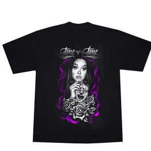 "Time after Time" Men's Short-Sleeve Cotton Sports T-Shirt - Chicano Art-Inspired Cholo Chola Outfit Casual Streetwear for Sports & Outdoor Activities