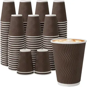 Disposable Coffee Cups, 100 Count, Insulated Paper, Corrugated Ripple Wall Design, for Hot and Cold Drinks, Suitable for Party, Picnic, Travel, Business, Home (oz)