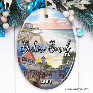 Destin Beach Florida Coastal Vacation Paradise Christmas Ornament, Emerald Coast Souvenir