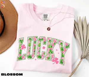 Lucky T-Shirt Comfort Colors, St Patricks Day Gift, Pink Shamrock Tee, Happy Go Lucky Tee, Irish Tee, Unisex Shirt for Men and Women, Full Colors, Full Sizes
