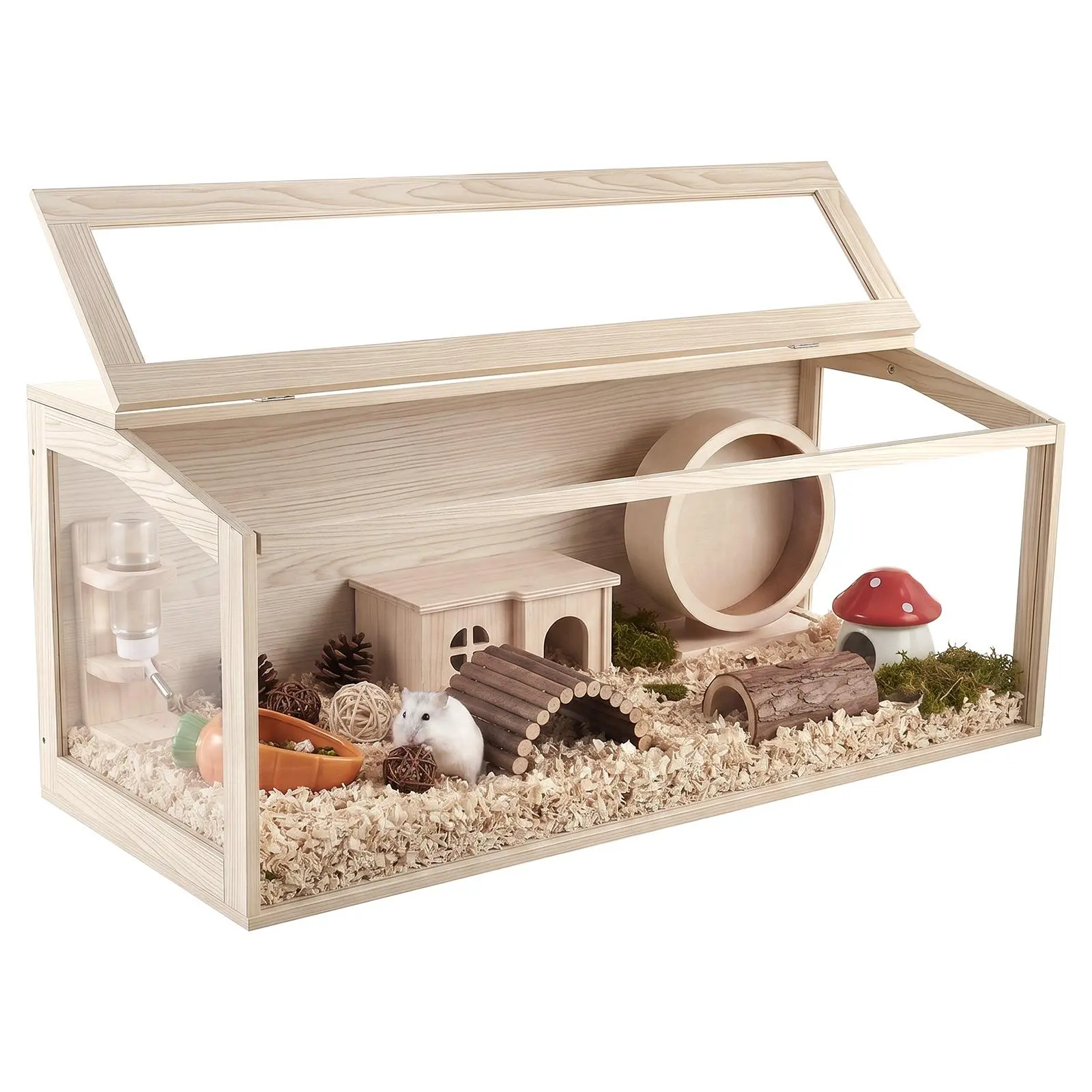 VEVOR Wooden Hamster Cage 48"x20.1"x20.1" 270° Viewing Hamster Habitat, Chewproof Acrylic Small Animal Cage with Openable Top, Large Pet Enclosure for Syrian/Dwarf Hamsters, Guinea Pigs & Gerbils