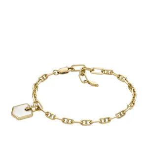 Fossil Women's Heritage Crest Mother-of-Pearl Gold-Tone Brass Chain Bracelet